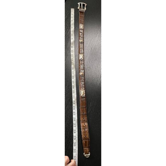 Vintage 90\'s Fossil Croc Stamped Leather Belt with Ornate Silvertone Buckle